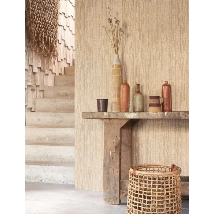 Casadeco|Papier peint style ethnique avec motif rayé moderne marron|Imitation Raphia