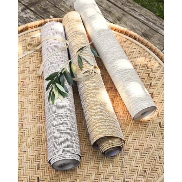 Casadeco|Minimalist wallpaper with modern embossed striping in light tones|Raffia Imitation
