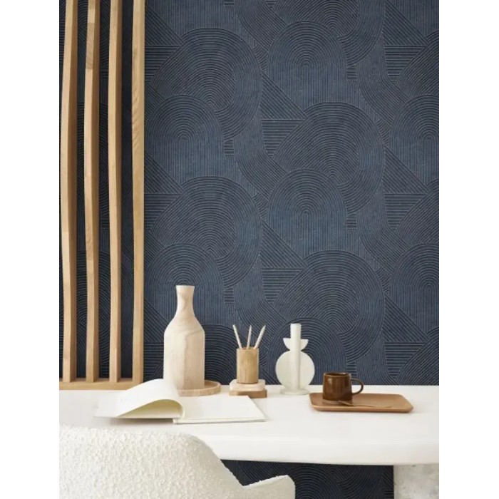 Casadeco|Papel Pintado moderno estilo oriental azul con surcos de arena Zen|Contemporáneo