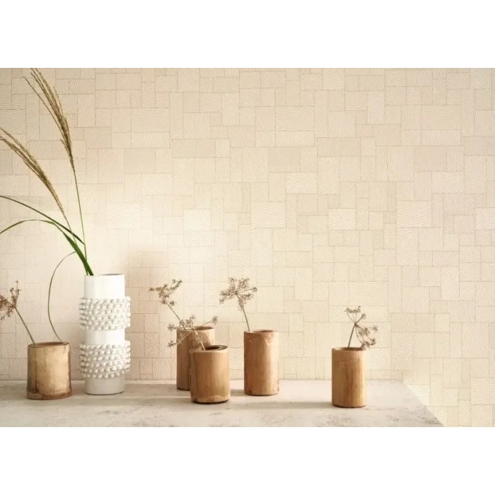 Casadeco|Papier peint oriental japandi moderne géométrique, tatami brillant, métallisé beige sable|Carreaux