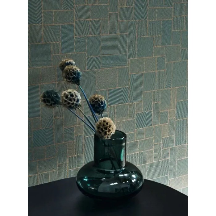Casadeco|Papier peint moderne motif tatami japonais tons verts et bleus|Moderne