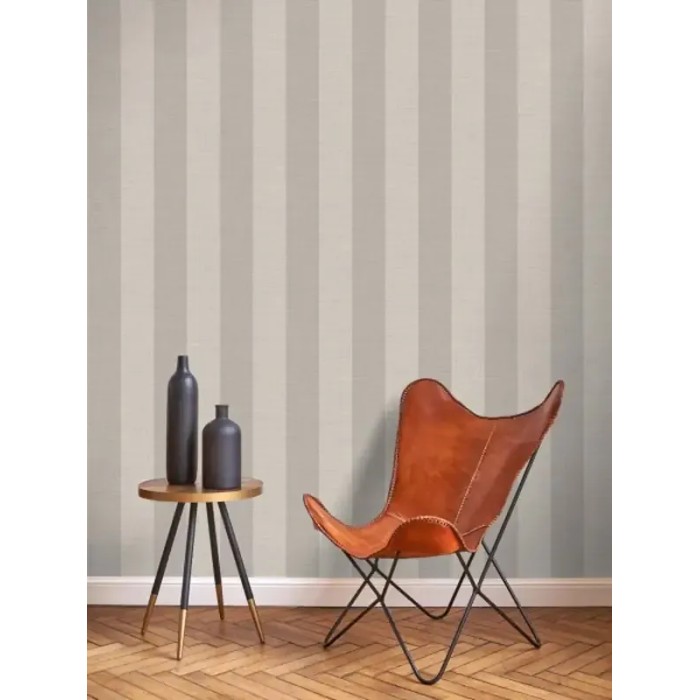 Casadeco|Beige textile-effect striped wallpaper|Stripes
