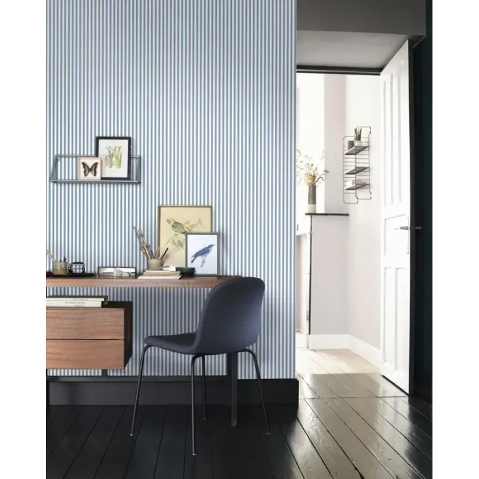 Casadeco|Papier peint rayures fines blanc et bleu marine|Enfants