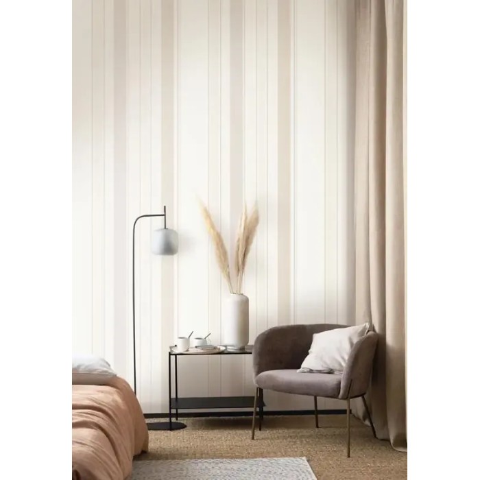 Casadeco|Papier peint rayures blanc et beige élégant|Rayures