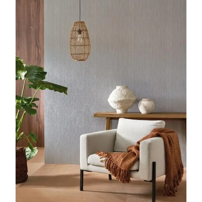 Casadeco|Papel Pintado estilo oriental fibra natural bambú gris|Imitacion Rafia