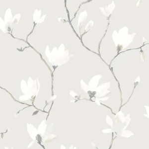 Casadeco|Japanese style floral wallpaper with bluish gray magnolias|Floral