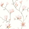 Casadeco|Japanese style floral wallpaper with white and pink magnolias|Wallpaper