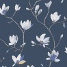 Casadeco|Orientalische Tapete mit blauen Aquarell-Magnolien|Blumen