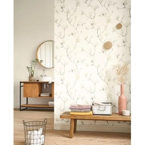 Casadeco|Japanese style floral wallpaper with bluish gray magnolias|Floral 2