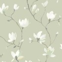 Casadeco|Japanische Blumentapete mit grünen Aquarell-Magnolien|Blumen