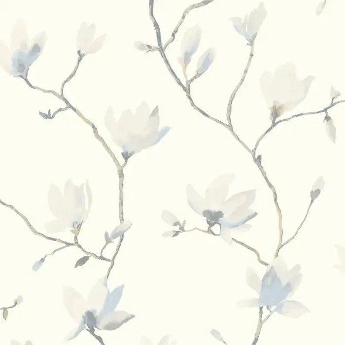 Casadeco|Papel Pintado floral estilo japonés, magnolias gris azulado|Floral