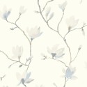 Casadeco|Japanese style floral wallpaper with bluish gray magnolias|Floral
