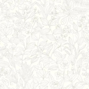 Casadeco|Papier peint fleurs sauvages blanc avec feuillage corail|Papier Peint