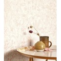 Casadeco|Papier peint fleurs sauvages blanc avec feuillage corail|Papier Peint