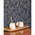 Casadeco|Papier peint fleurs sauvages effet métallisé noir et bleu|Papier Peint