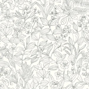 Casadeco|Papier peint fleurs sauvages blanc avec feuillage corail|Papier Peint