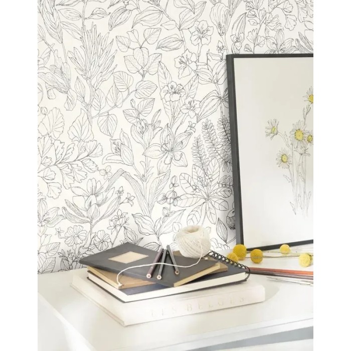 Casadeco|Papel Pintado escandinavo flores silvestres blanco y negro|Escandinavo