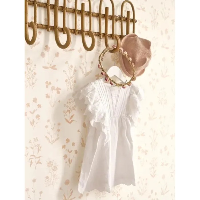 Casadeco|Papel Pintado estilo escandinavo botánico, flores silvestres rosa|Escandinavo