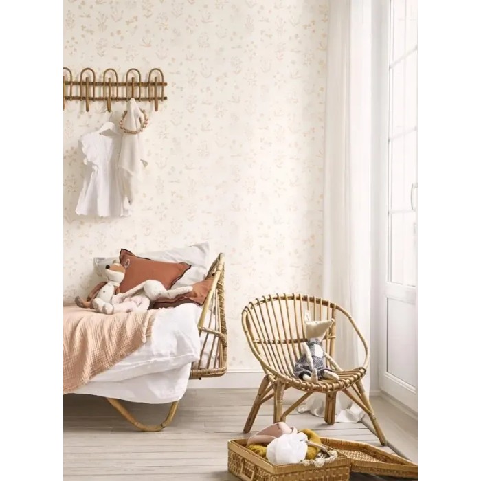 Casadeco|Scandinavian botanical style wallpaper with pink wildflowers|Scandinavian
