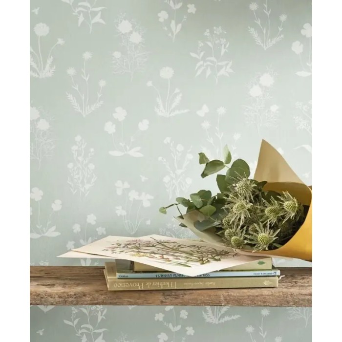 Casadeco|Botanical wallpaper with aloe green wildflowers|Scandinavian