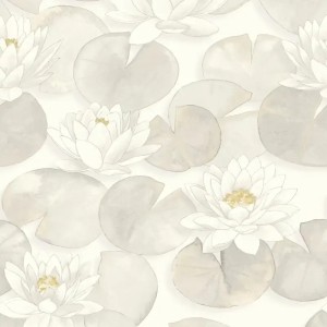 Casadeco|Oriental wallpaper with green pond water lilies|Japanese Flowers