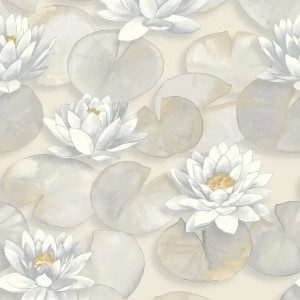 Casadeco|Oriental wallpaper with green pond water lilies|Japanese Flowers