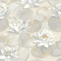 Casadeco|Papier peint style japonais avec nénuphars pétales beiges|Papier Peint