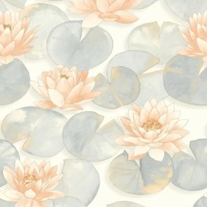 Casadeco|Papier peint style japonais avec nénuphars pétales beiges|Papier Peint