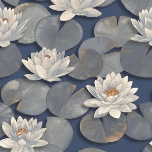 Casadeco|Oriental wallpaper with green pond water lilies|Japanese Flowers