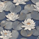 Casadeco|Papier peint floral oriental nénuphars pétales bleus|Fleurs Japonaises