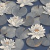 Casadeco|Oriental floral wallpaper with blue petal water lilies|Japanese Flowers