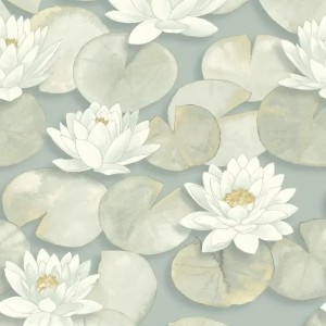 Casadeco|Papier peint style japonais avec nénuphars pétales beiges|Papier Peint