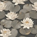 Casadeco|Oriental floral wallpaper with black water lily petals|Japanese Flowers