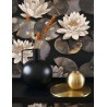 Casadeco|Papel Pintado floral oriental nenúfares, pétalos negro|Flores Japonesas