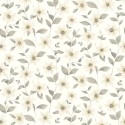 Casadeco|Romantic floral wallpaper with white and beige clematis|Romantic