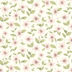 Casadeco|Papier peint romantique fleurs de clématites gris bleuté|Romantique