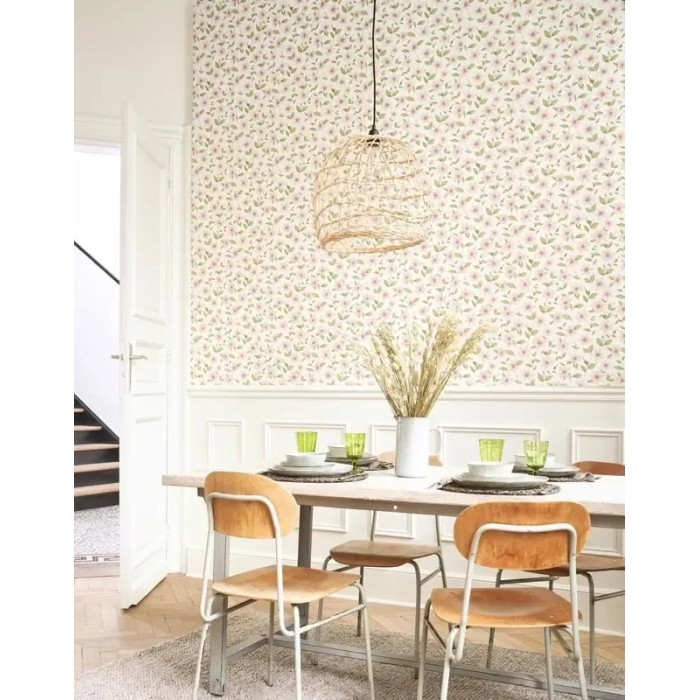 Casadeco|Romantic floral wallpaper with climbing pink clematis|Romantic