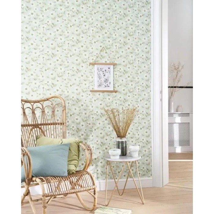 Casadeco|Papel Pintado romántico flores de clematitas gris azulado|Romántico