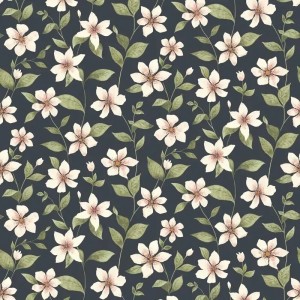 Casadeco|Romantic floral wallpaper with white and beige clematis|Romantic