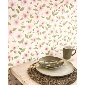 Casadeco|Papel Pintado floral romántico clematitas trepadoras rosa|Romántico 2