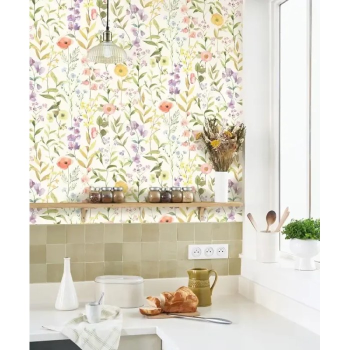 Casadeco|Papier peint floral multicolore style scandinave|Floral