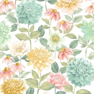 Casadeco|Mehrfarbige Blumentapete im skandinavischen Stil|Blumen