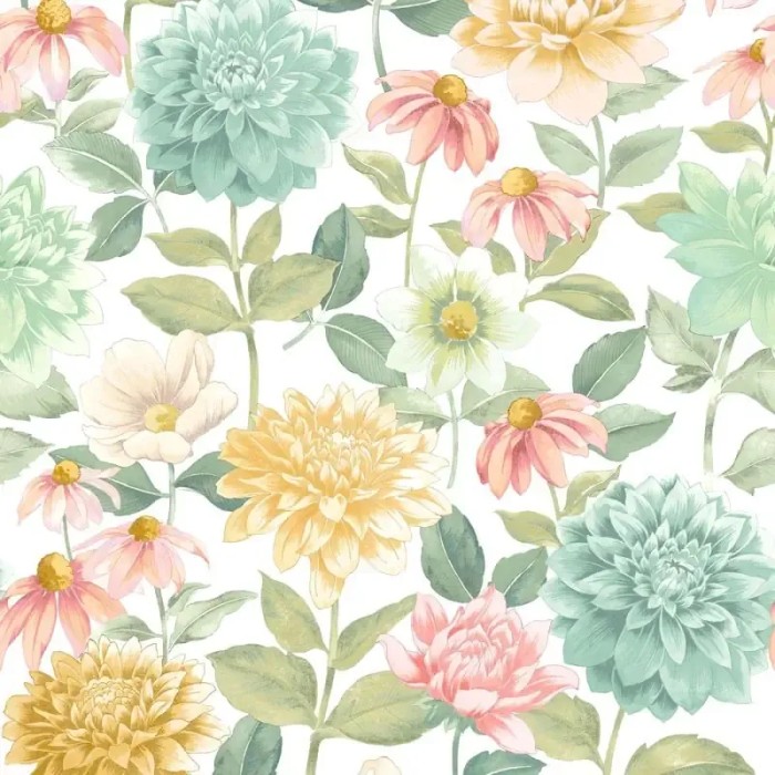 Casadeco|Papel Pintado floral flores grandes, dalias multicolor|Floral
