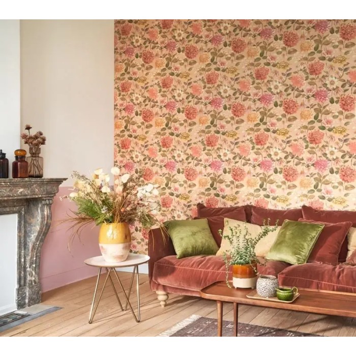 Papel Pintado flores grandes con dalias tonos rosa - Casadeco Gardens 87664419