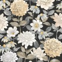 Casadeco|Wallpaper with large dahlias and dark background|Floral