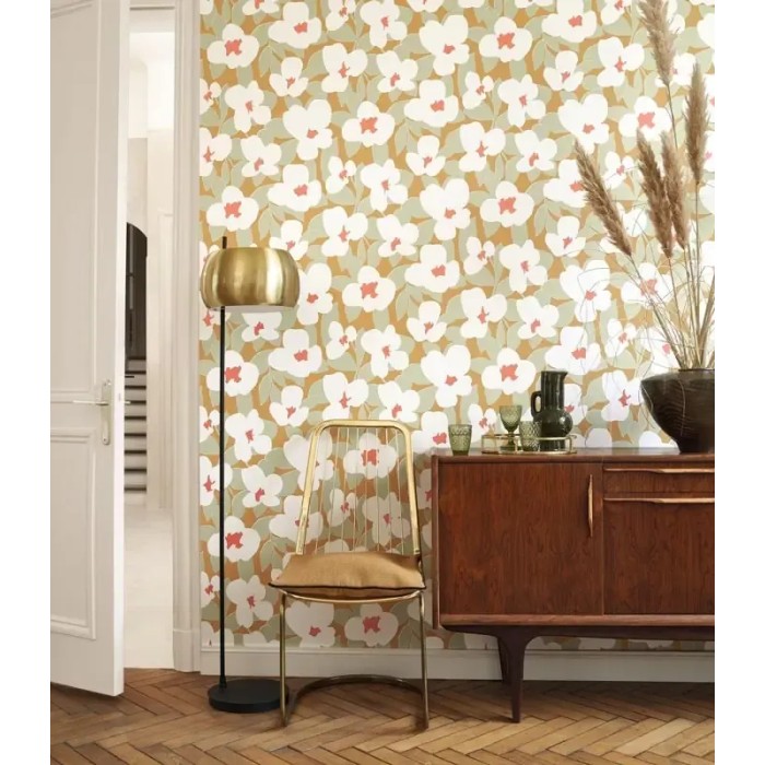 Casadeco|Vintage flower wallpaper with retro design|Wallpaper