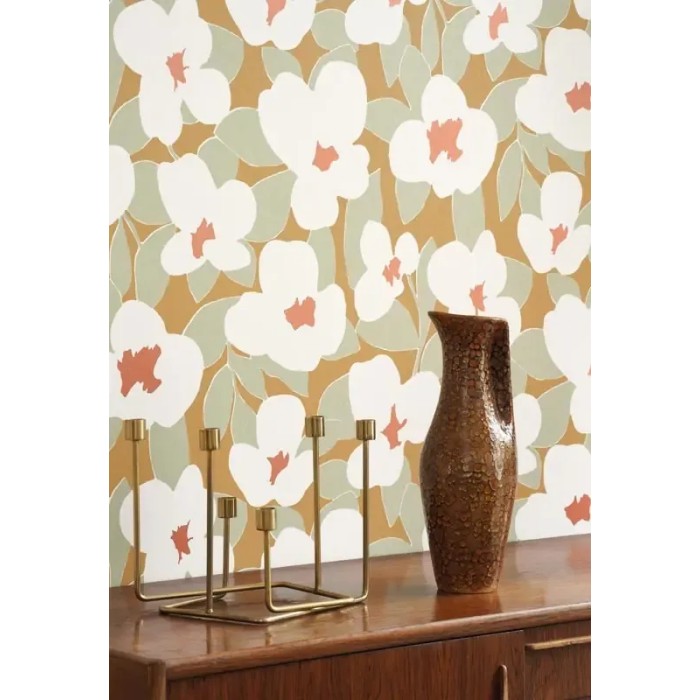 Casadeco|Vintage flower wallpaper with retro design|Wallpaper
