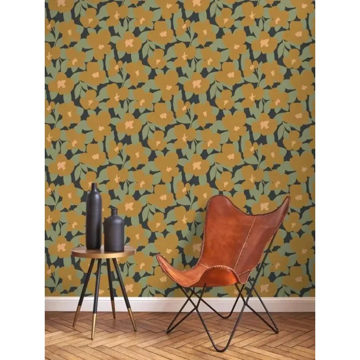 Casadeco|Retro-Blumentapete in Kamelbraun|Retro