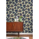 Casadeco|Retro-Blumentapete in Blau und Beige im Vintage-Stil|Retro