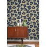 Casadeco|Papier peint fleurs rétro bleu et beige style vintage|Rétro